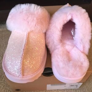 UGG Pink Glitter and Fur Mules